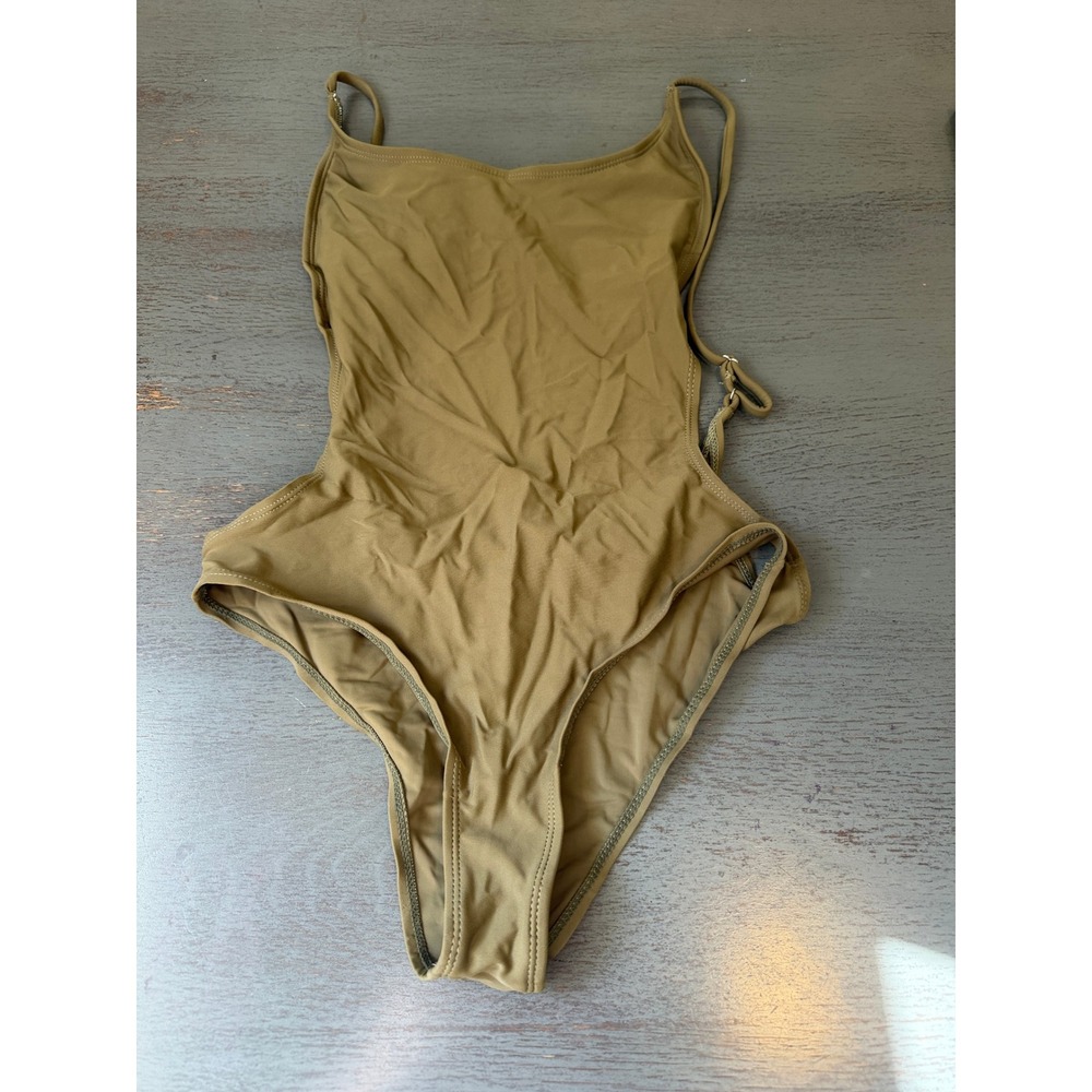 Sunny Co Clothing One Piece Swimsuit Olive Green High Cut Low Back Medium